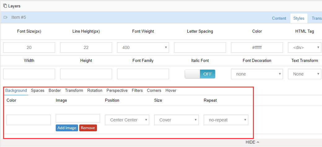 Layer style settings