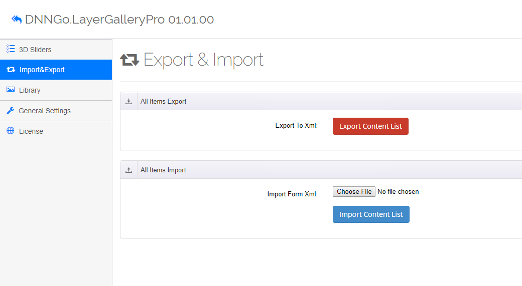 Export and import screen