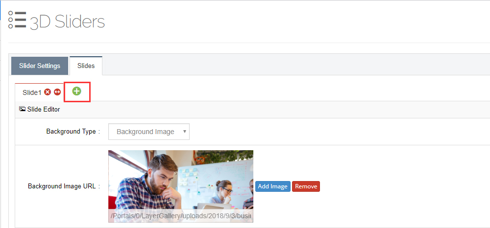 Click the + sign to add a slide
