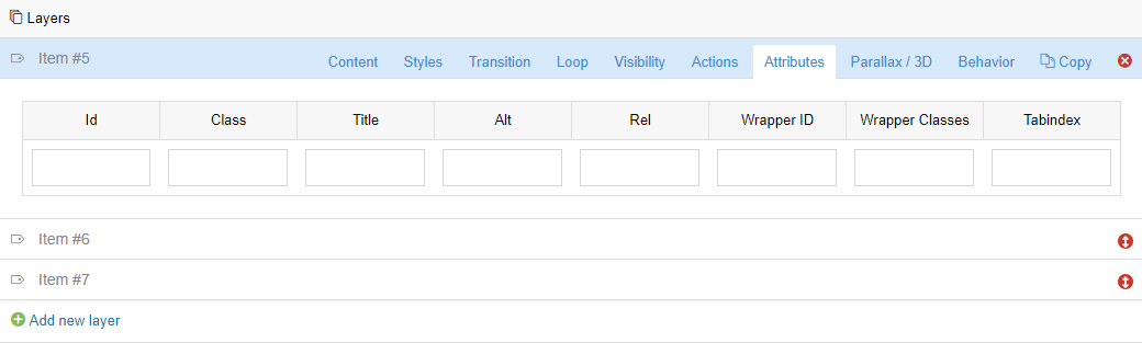 Layer attributes settings