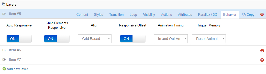 Layer behavior settings