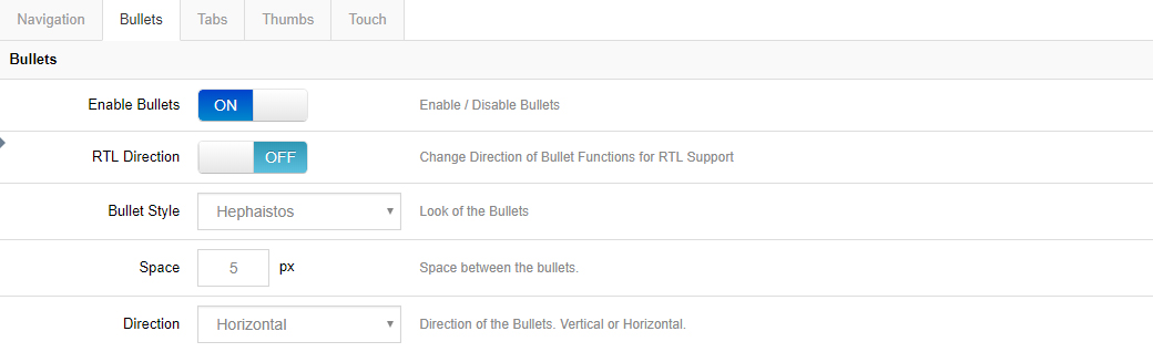 Bullets settings