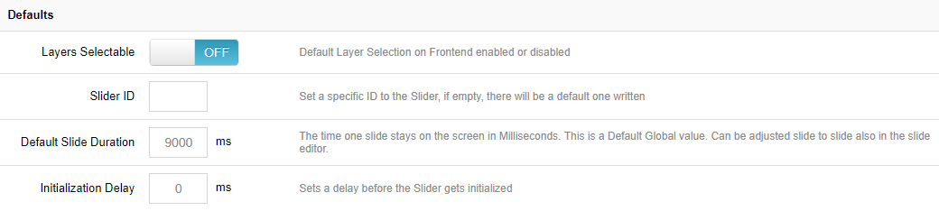 Defaults settings