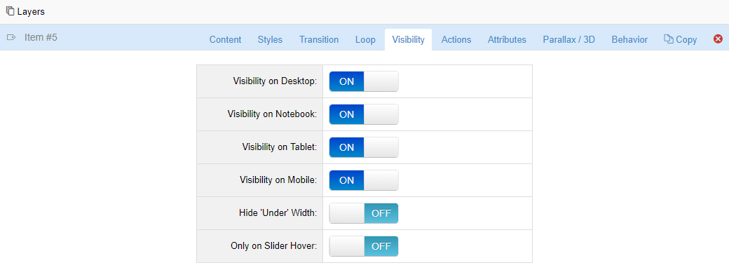 Layer visibility settings