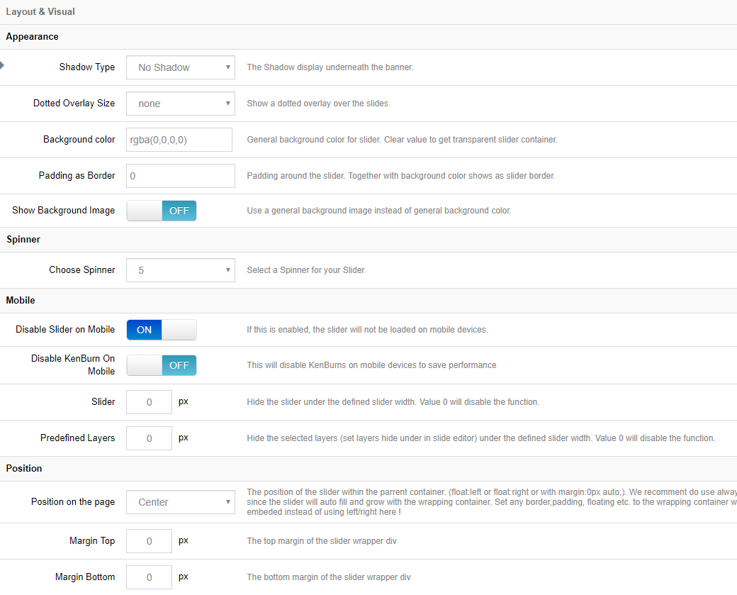 Layout & visual settings