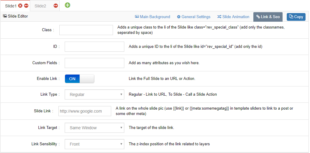 Link & SEO settings