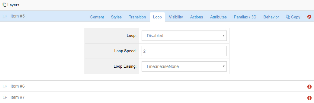 Loop animation settings