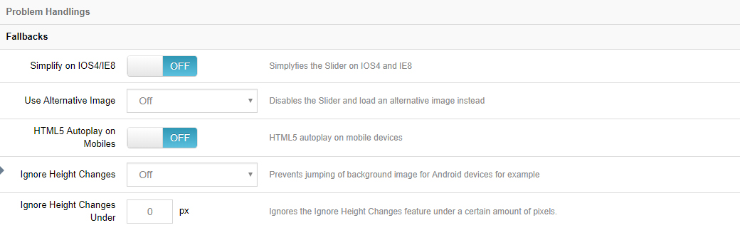 Problem handling settings