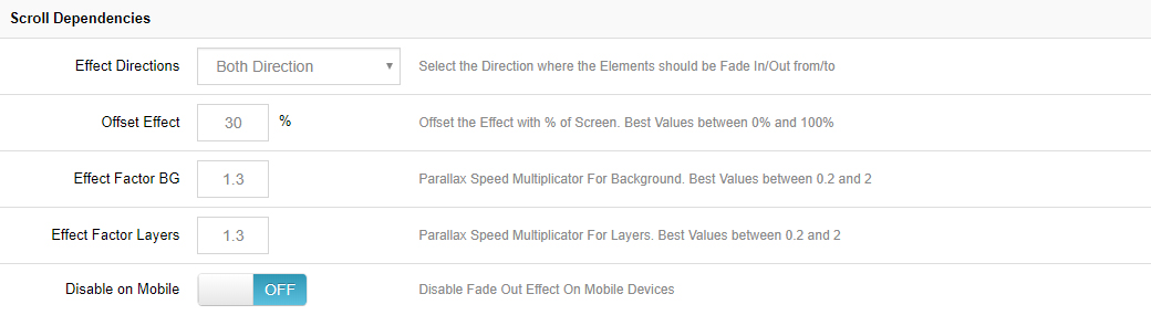 Scroll dependencies settings