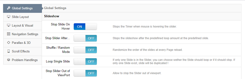 Slideshow settings