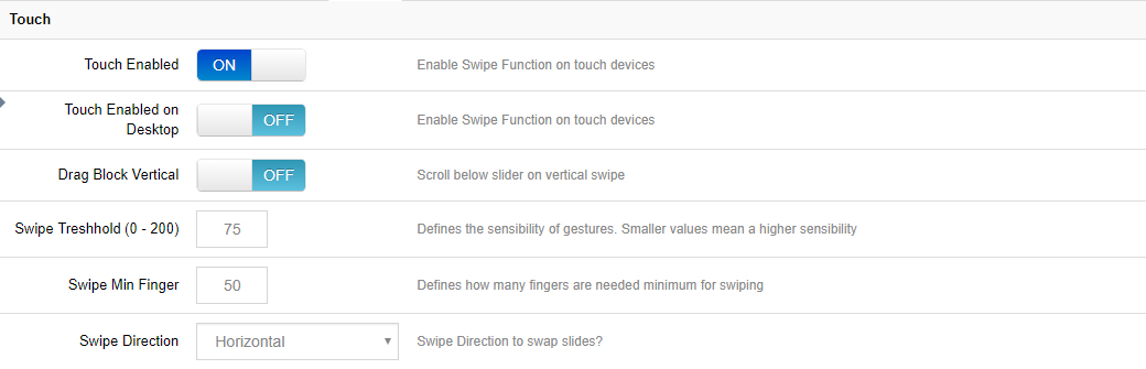 Touch settings