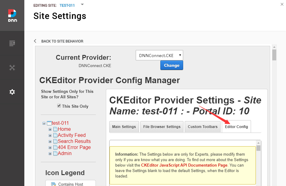 The Editor Config tab