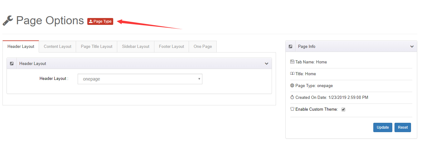 The Page Type button