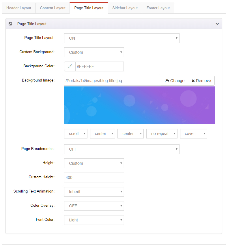 Page Title settings