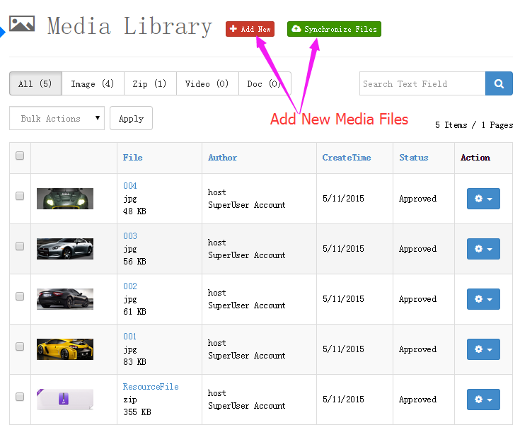 Media library list