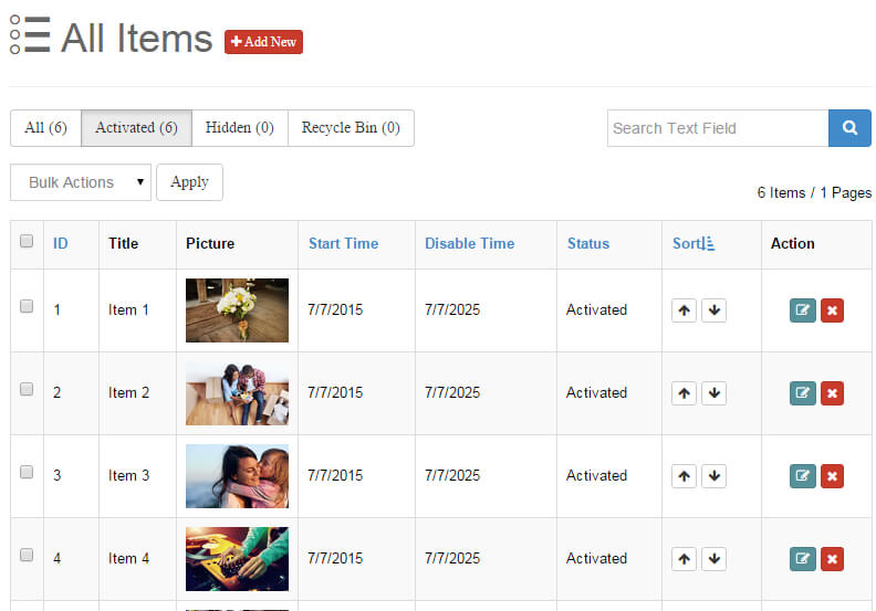 All Items list