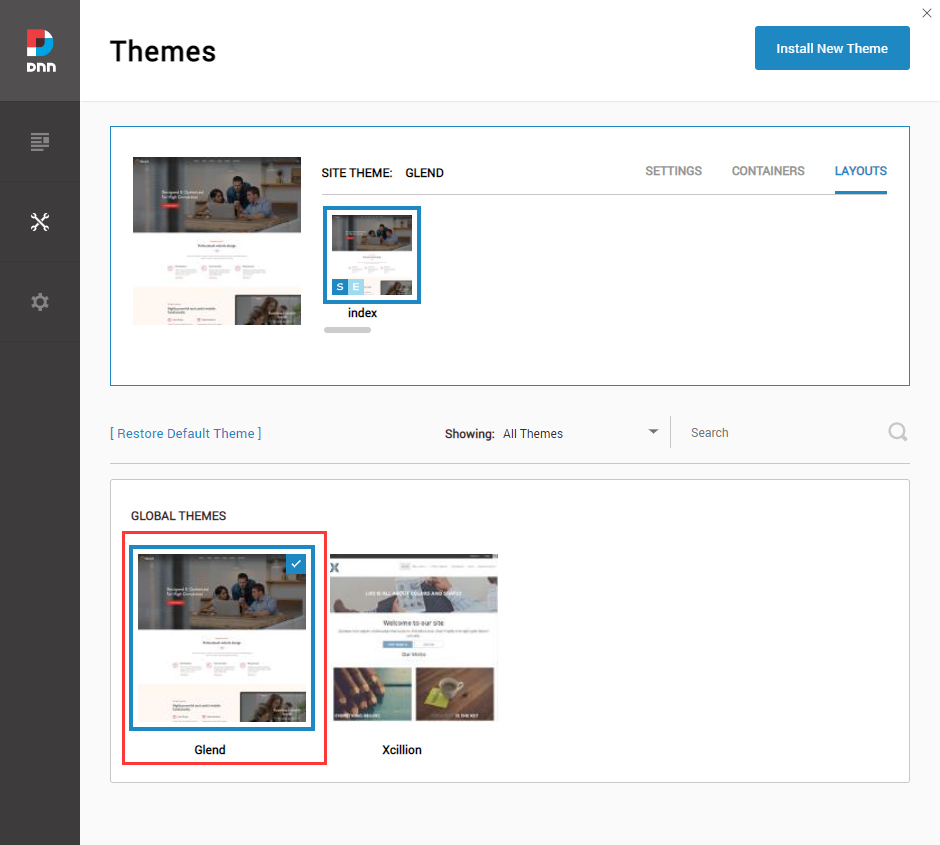 Select and apply the glend theme