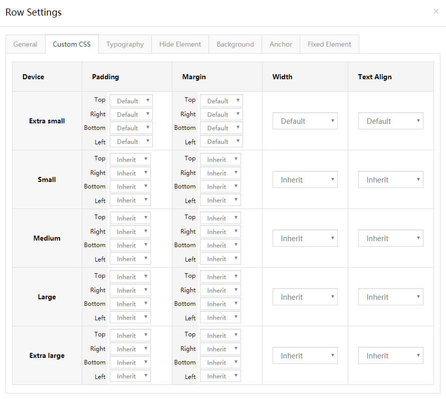 Row custom CSS