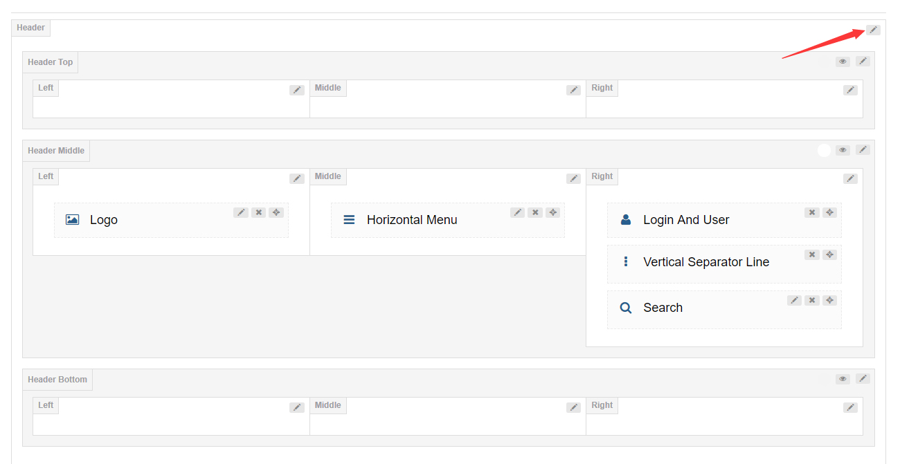 Header settings entry
