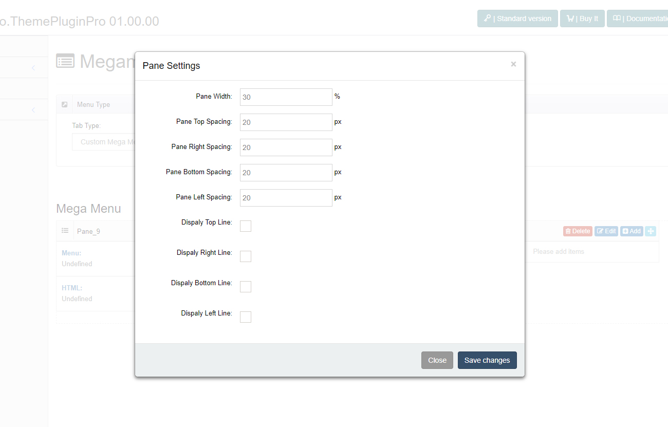 Pane settings