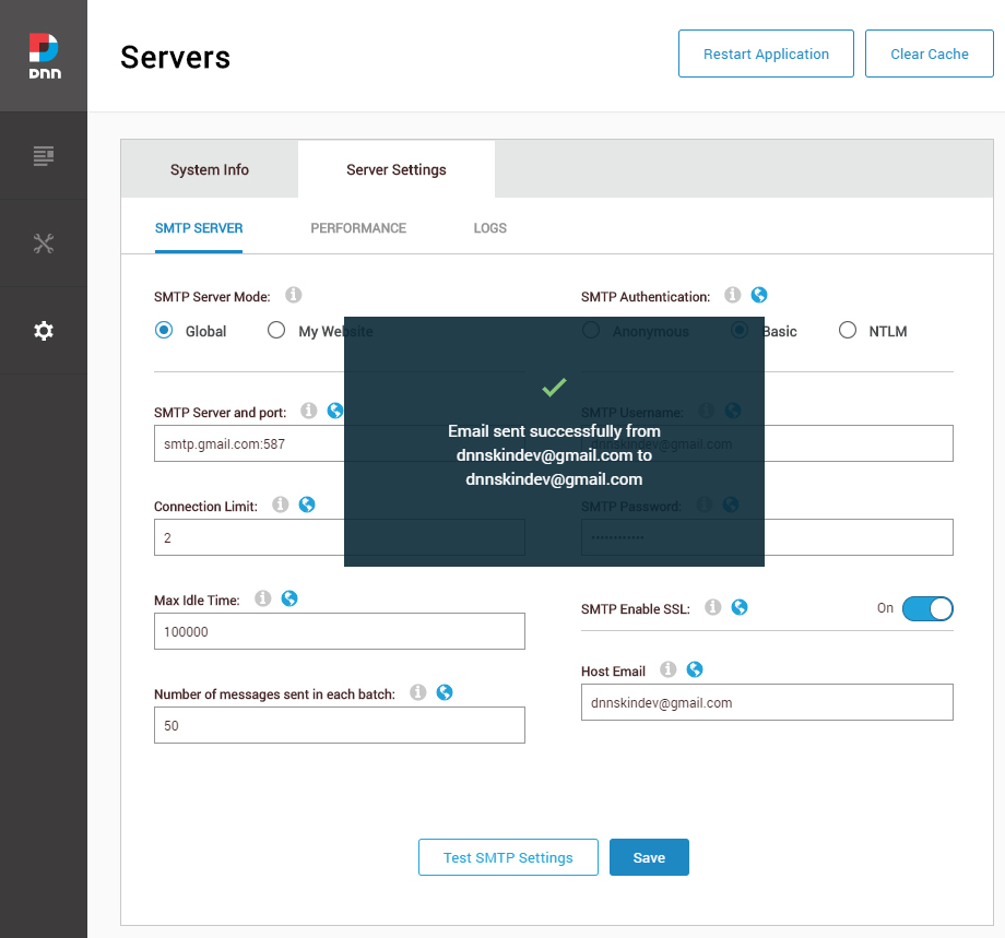SMTP settings