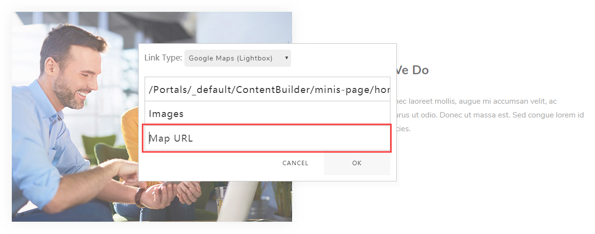 Google Map lightbox settings