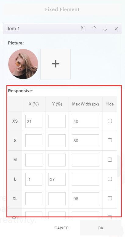 Responsive settings