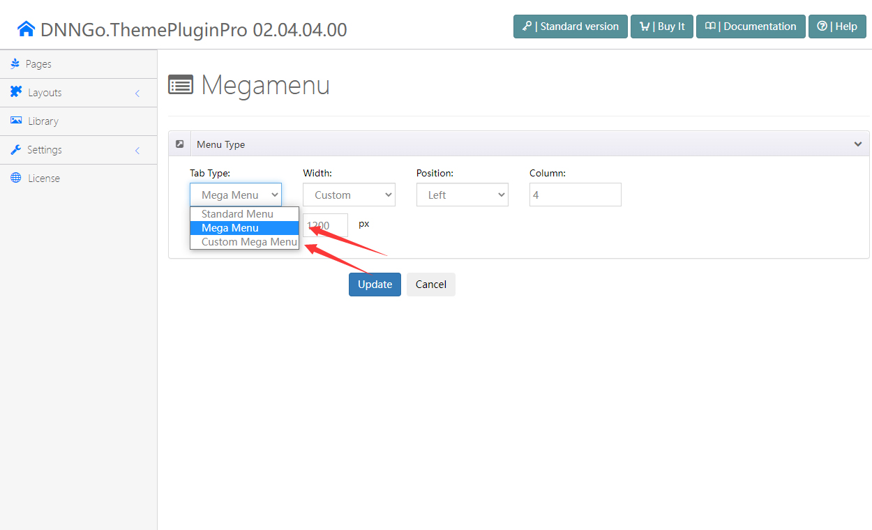 The 2 Mega Menu types