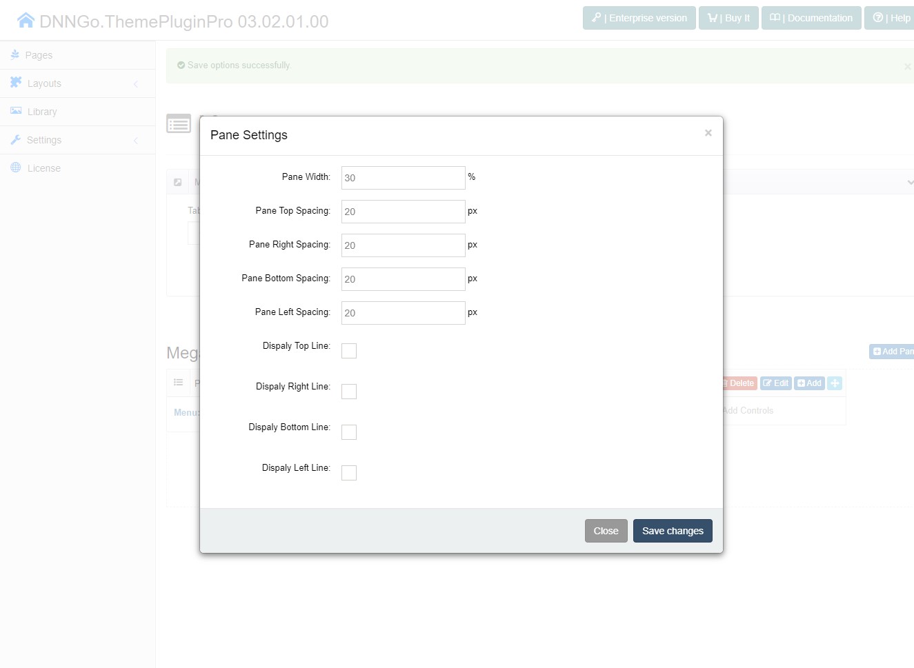 Pane settings