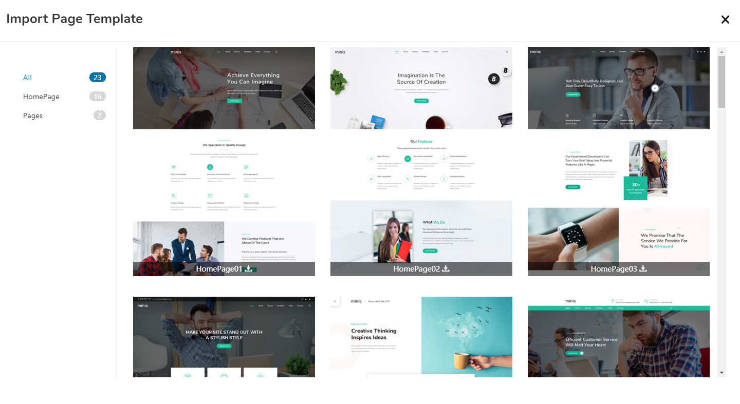 Select a page template