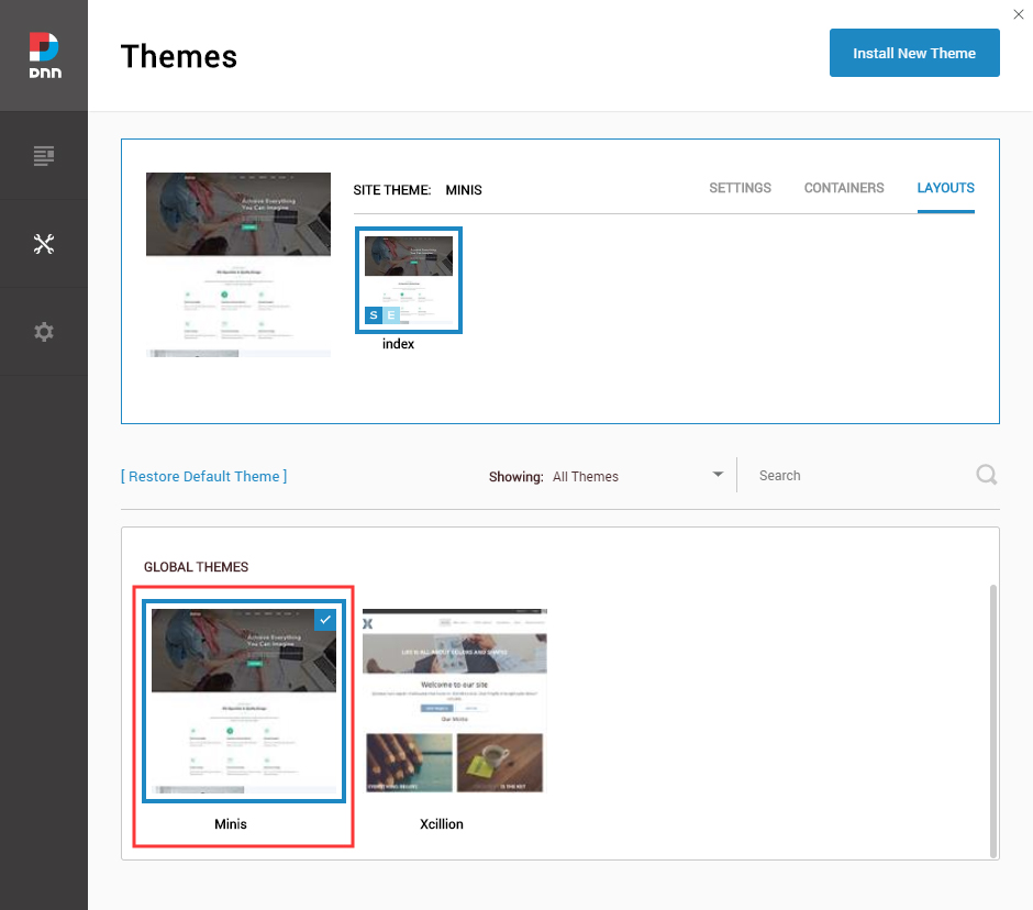 Select and apply the minis theme