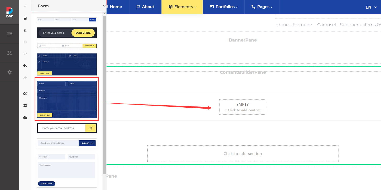 Add a form content block