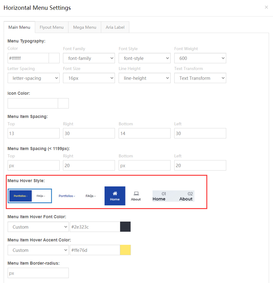 Menu hover style