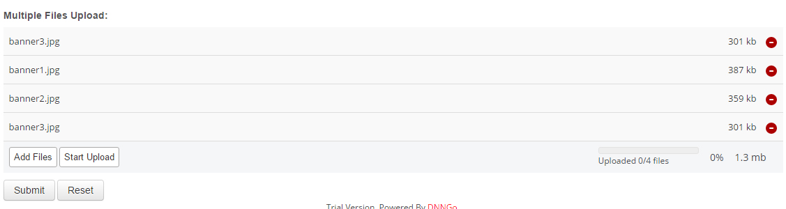 Multiple FileUpload settings