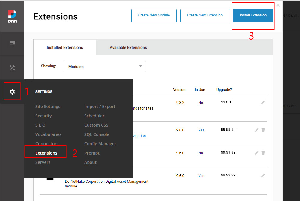 DNN Extensions install entry