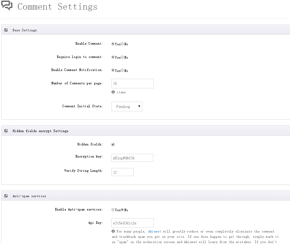 Comment settings