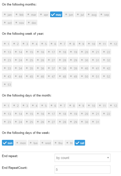 Repeat weekends of May